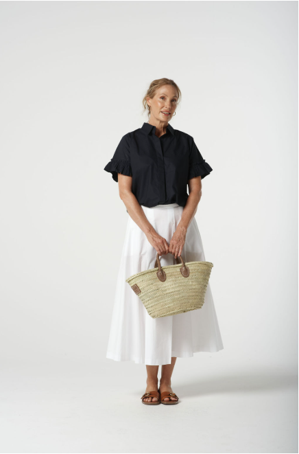 Goondiwindi Cotton Ruffle Sleeve Shirt - Dark Navy