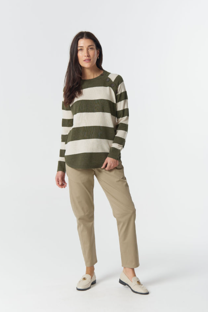 Goondiwindi Cotton The Yards Merino Cotton Jumper - Covert Green/Cream