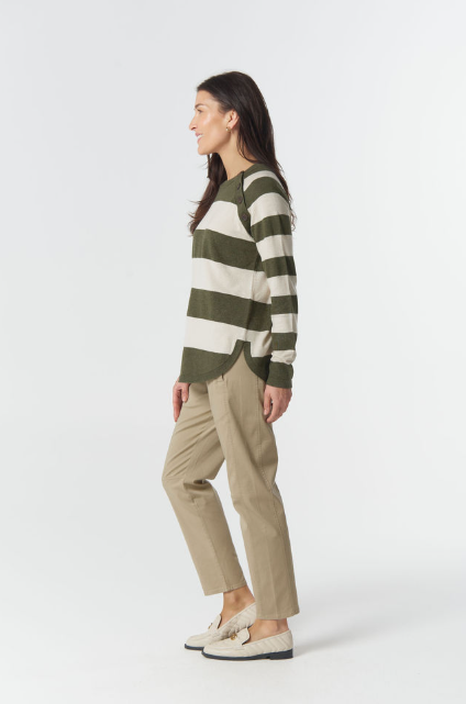 Goondiwindi Cotton The Yards Merino Cotton Jumper - Covert Green/Cream