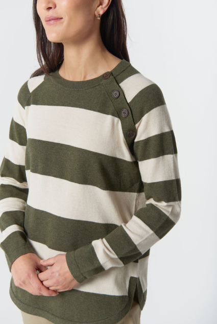 Goondiwindi Cotton The Yards Merino Cotton Jumper - Covert Green/Cream