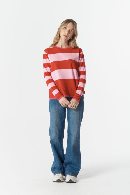 Goondiwindi Cotton Sierra Stripe Knit - Flamboyant Stripe