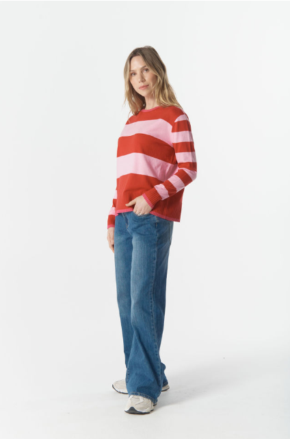 Goondiwindi Cotton Sierra Stripe Knit - Flamboyant Stripe