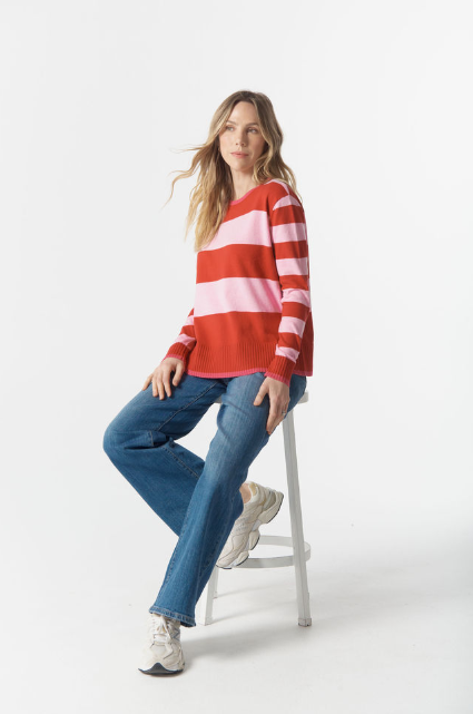 Goondiwindi Cotton Sierra Stripe Knit - Flamboyant Stripe
