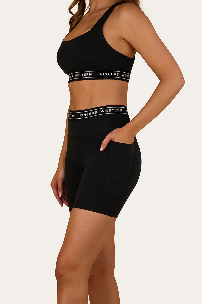 Ringers Western Active Womens Logo Elastic Pocket Short - Black