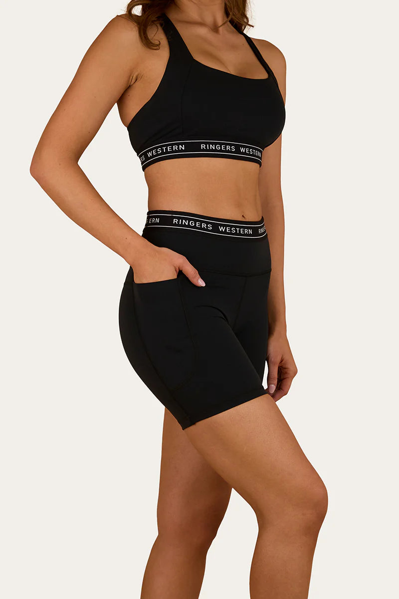 Ringers Western Active Womens Logo Elastic Pocket Short - Black