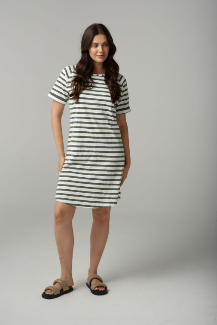 Goondiwindi Cotton Stripe Raglan Dress - White/Parisian Navy