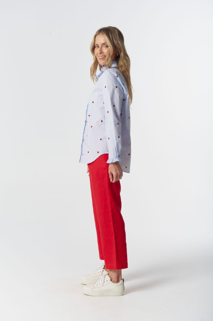 Goondiwindi Cotton Out West Cotton Blouse - Blue/Red Hearts