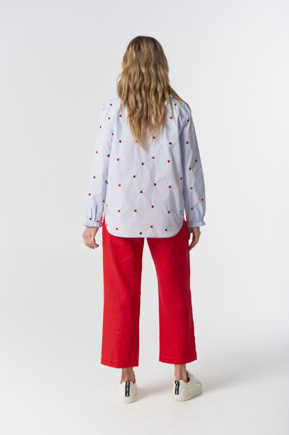 Goondiwindi Cotton Out West Cotton Blouse - Blue/Red Hearts