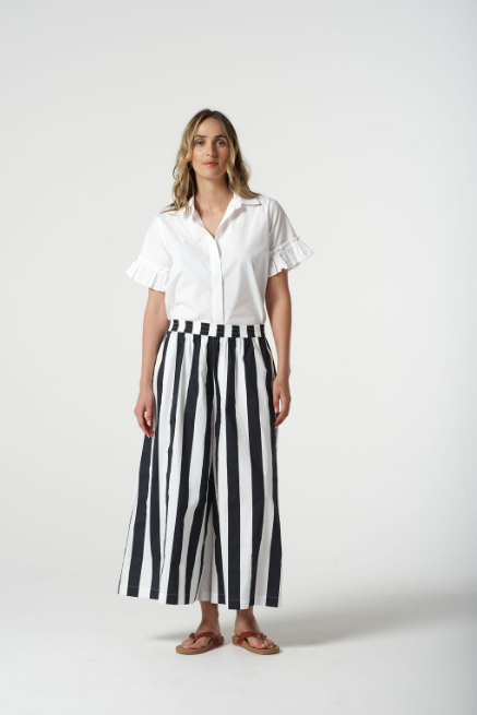 Goondiwindi Cotton Ruffle Sleeve Shirt - Optical White
