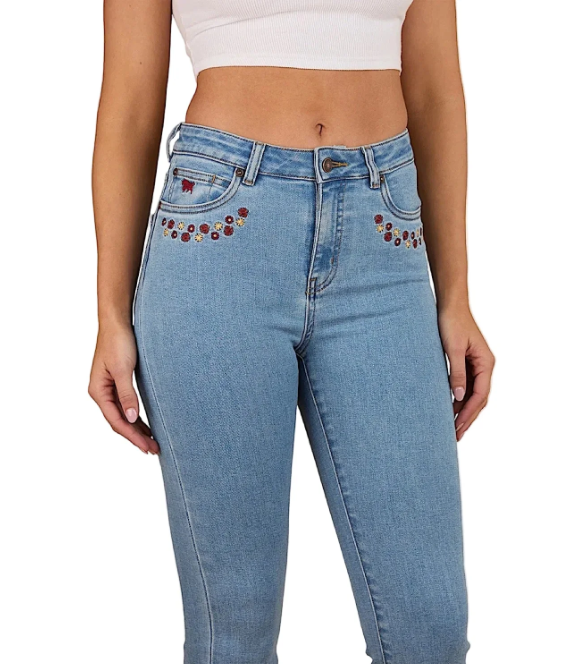 Ringers Western Women's In Bloom High Rise Bootleg Jean - Light Wash Blue