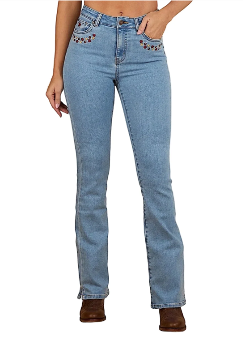 Ringers Western Women's In Bloom High Rise Bootleg Jean - Light Wash Blue