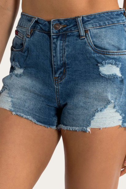 Ringers Western Womens Jessie Mid Rise Ripped Denim Short - True Blue