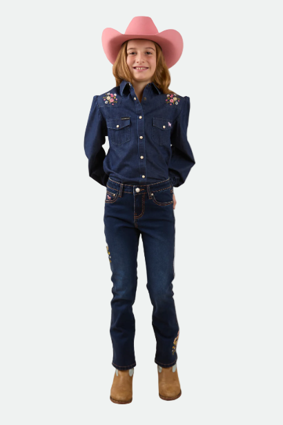 Ringers Western Kids Dahlia Denim Western Shirt - Classic Blue