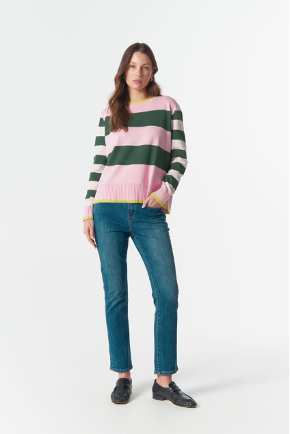 Goondiwindi Cotton Sierra Contrast Stripe Knit - Lush Green Stripe