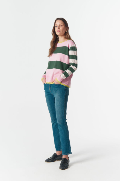 Goondiwindi Cotton Sierra Contrast Stripe Knit - Lush Green Stripe