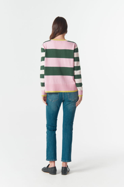 Goondiwindi Cotton Sierra Contrast Stripe Knit - Lush Green Stripe
