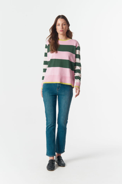 Goondiwindi Cotton Sierra Contrast Stripe Knit - Lush Green Stripe