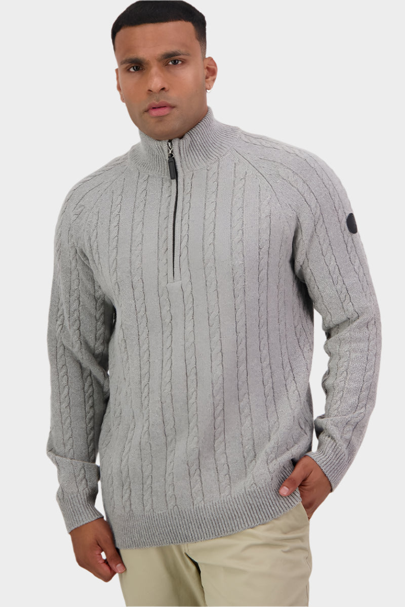 Swanndri Mens Doncaster 1/4 Zip Cable Knit - Grey Marle