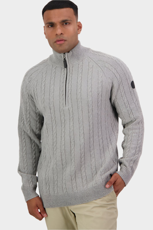 Swanndri Mens Doncaster 1/4 Zip Cable Knit - Grey Marle