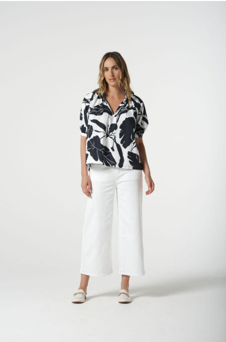Goondiwindi Cotton Block Leaf Print Shirt - Navy Leaf Print