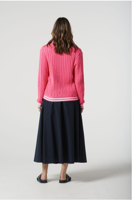 Goondiwindi Cotton Cable Knit Polo Jumper - Pink/White