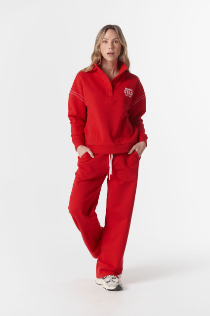 Goondiwindi Cotton Off Track ½ Zip Sweater - Salsa/White