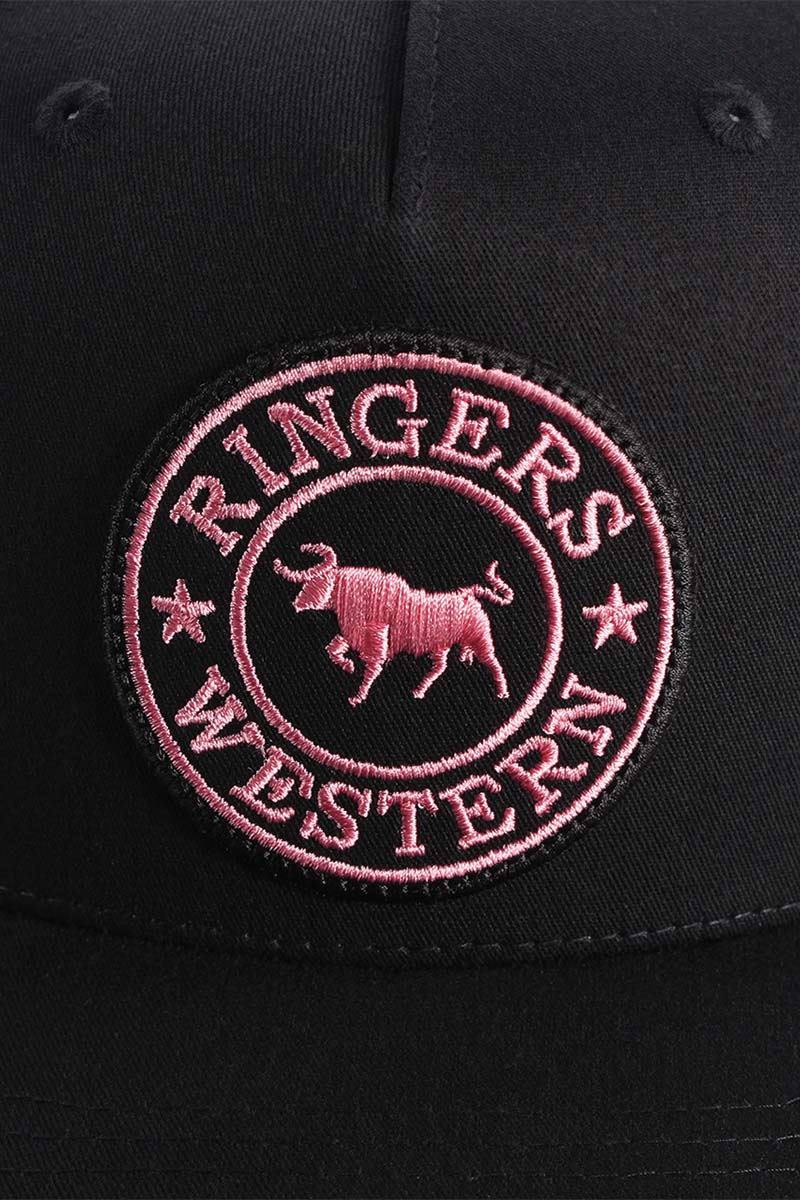 RINGERS WESTERN SIGNATURE BULL TRUCKER CAP - BLACK (PINK PATCH)