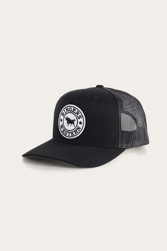 Ringers Western Mens Signature Bull Trucker - Black with Black & White Patch