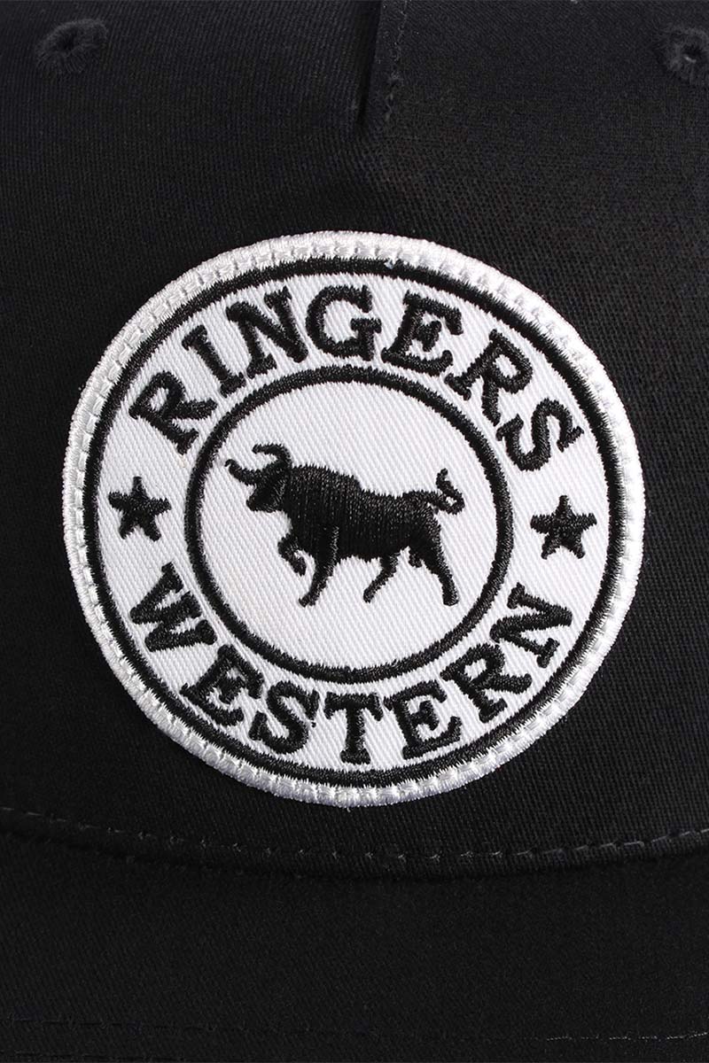 Ringers Western Mens Signature Bull Trucker - Black with Black & White Patch