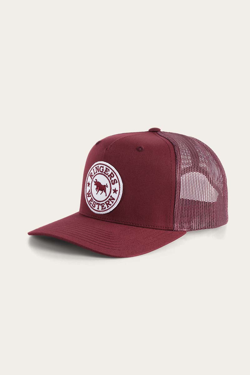 RINGERS WESTERN SIGNATURE BULL TRUCKER CAP - BURGUNDY/WHITE