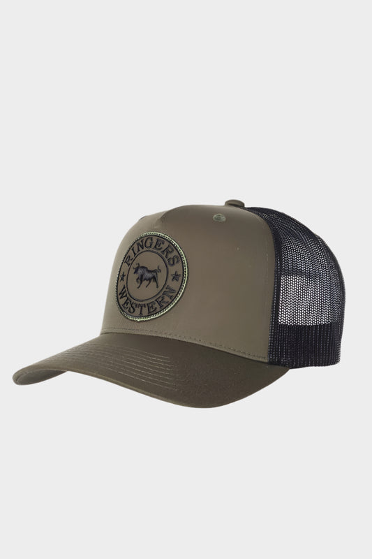 Ringers Western Mens Signature Bull Trucker Cap - Army with Army & Black Patch