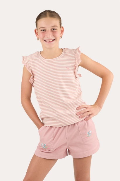 Ringers Western Valentina Kids Ribbed T-shirt - Pink/White