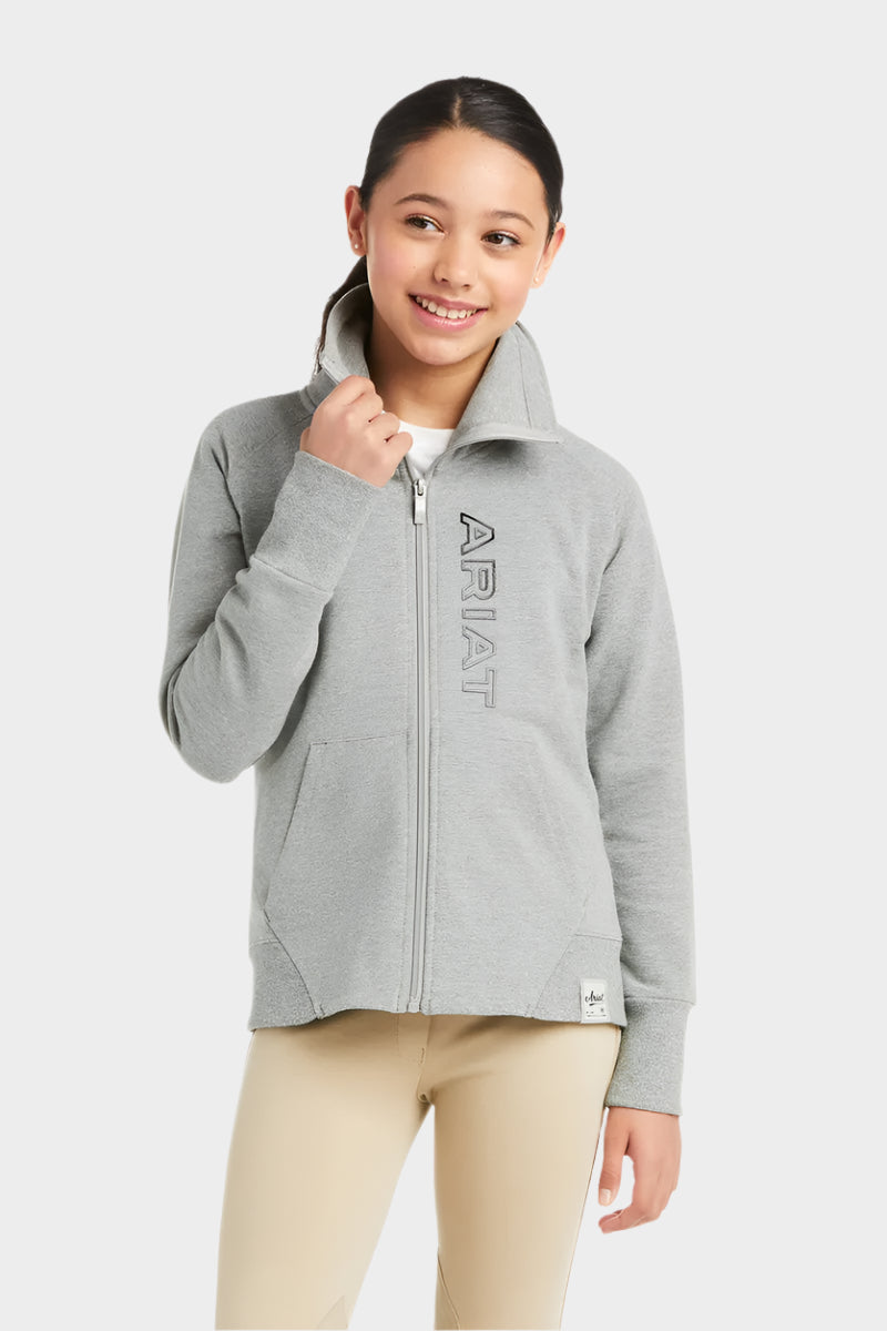 Ariat Kids Unisex Team Logo Full Zip Sweatshirt - Heather Grey