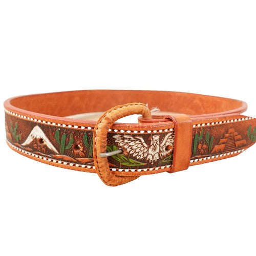 Challenger Western Filigree Cowhide Feather Leather Belt