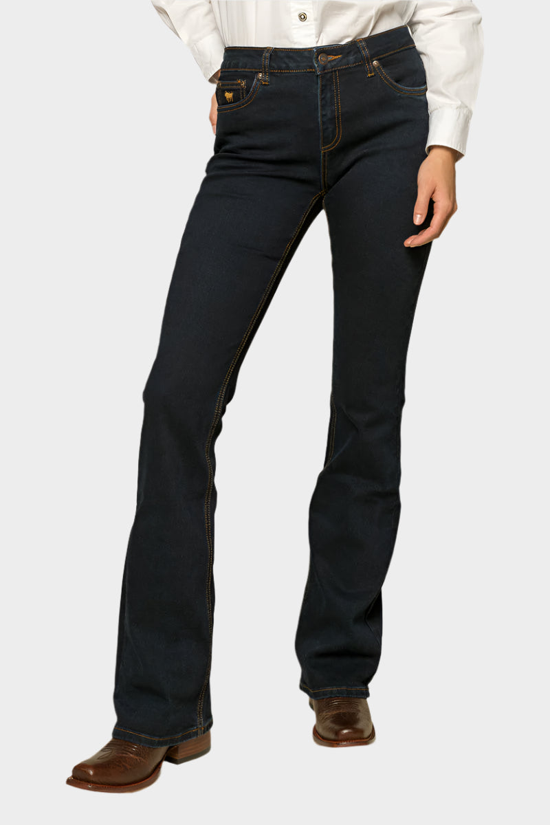 RINGERS WESTERN KATHERINE WOMENS MID RISE BOOTLEG JEAN - DARK BLUE