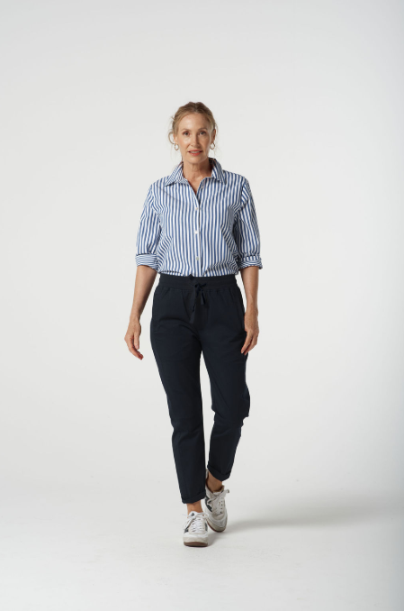 Goondiwindi Cotton ¾ Sleeve Stripe Shirt - Blue Jasper Stripe