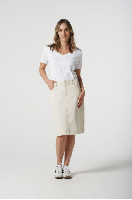Goondiwindi Cotton Knee Length Skirt - Natural
