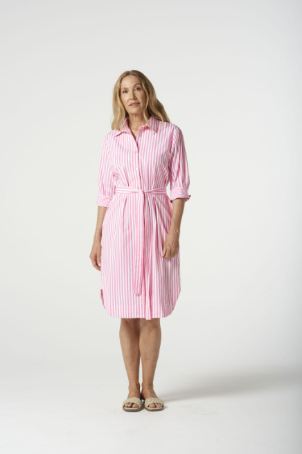 Goondiwindi Cotton Stripe Shirt Dress - Pink Cosmos Stripe
