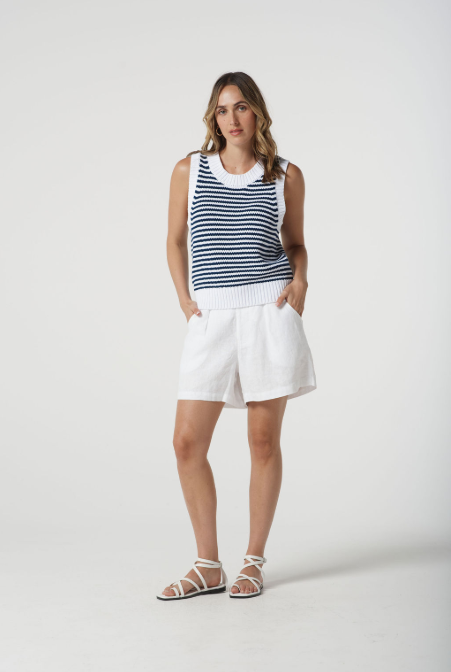 Goondiwindi Cotton Knit Vest - White/Navy