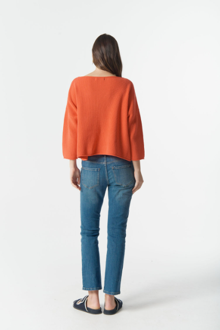 Goondiwindi Cotton Rib Boxy Knit ¾ Sleeve Jumper - Sunset