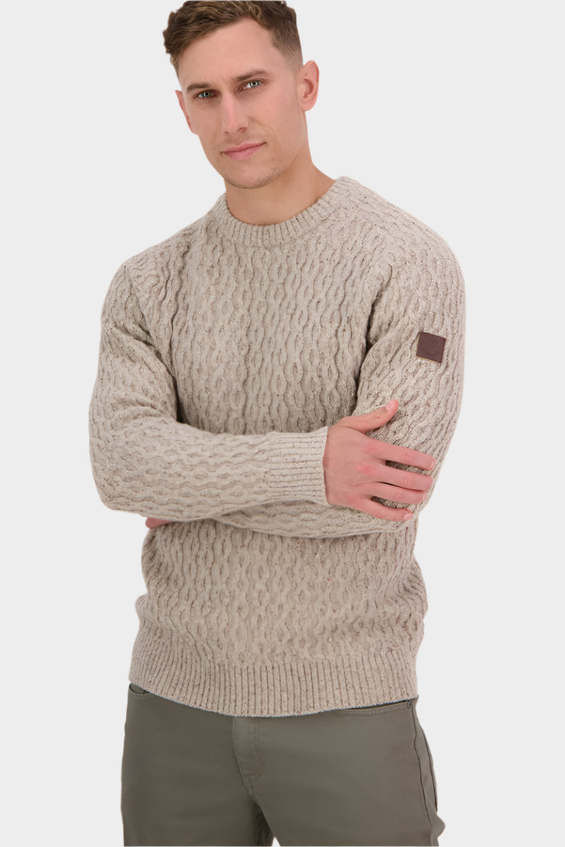 Swanndri Men's Falmouth Cable Knit Crew - Oatmeal