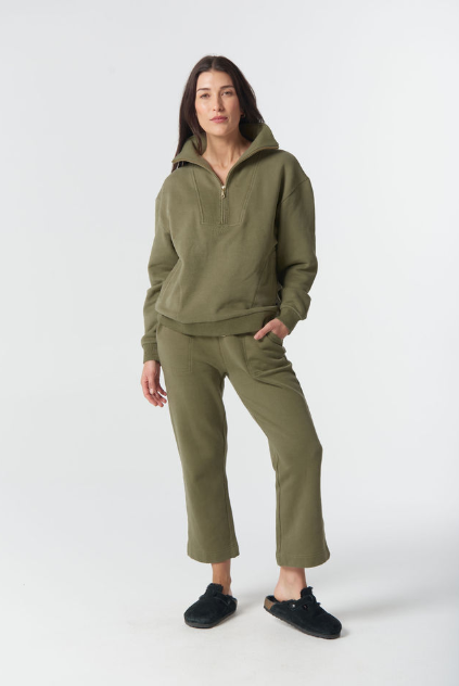 Goondiwindi Cotton Rugged ½ Zip Cotton Sweater - Sage