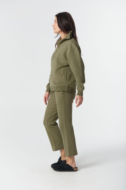 Goondiwindi Cotton Rugged ½ Zip Cotton Sweater - Sage