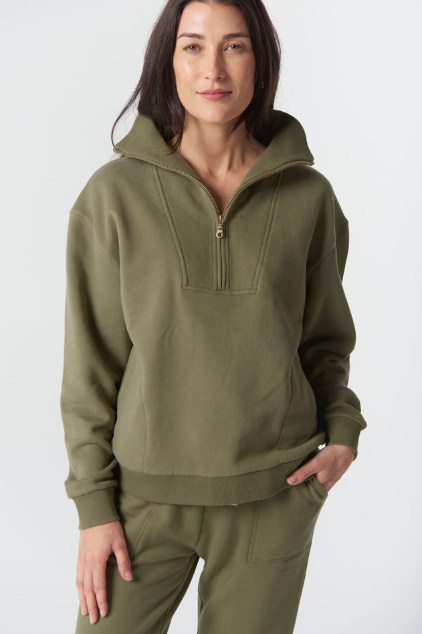 Goondiwindi Cotton Rugged ½ Zip Cotton Sweater - Sage