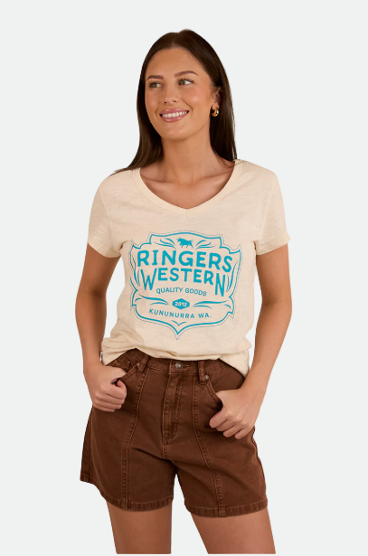 Ringers Western Quality Goods Womens V Neck T Shirt - Off White