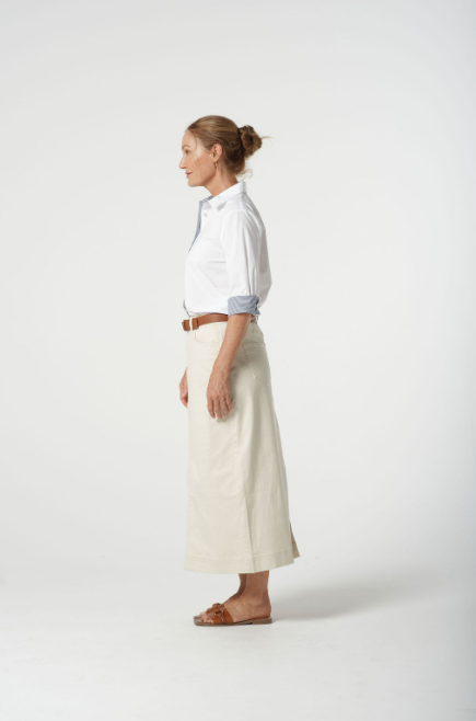 Goondiwindi Cotton ¾ Sleeve Shirt - White/Stripe Trim