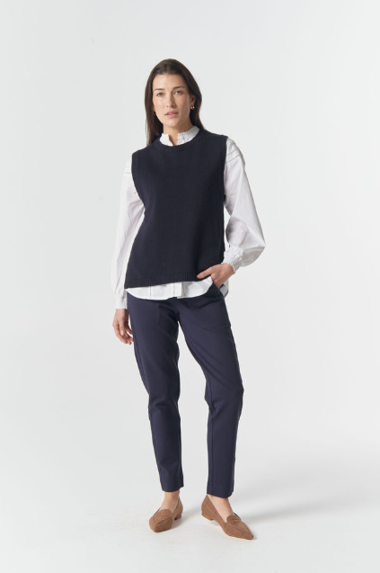 Goondiwindi Cotton Amber Merino Cotton Knit Vest - Dark Navy