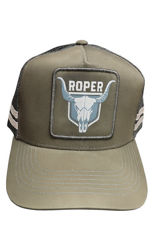 Roper Trucker Cap Bull Skull Steel Grey