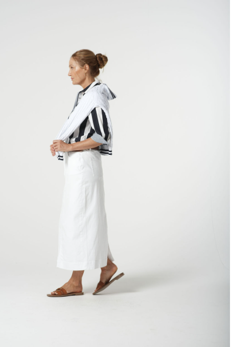 Goondiwindi Cotton ¾ Sleeve Thick Stripe Shirt - Navy Stripe Trim