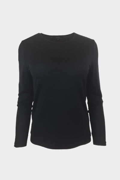 EBONY WOMENS 100% MERINO LONG SLEEVE CREW TOP BLACK
